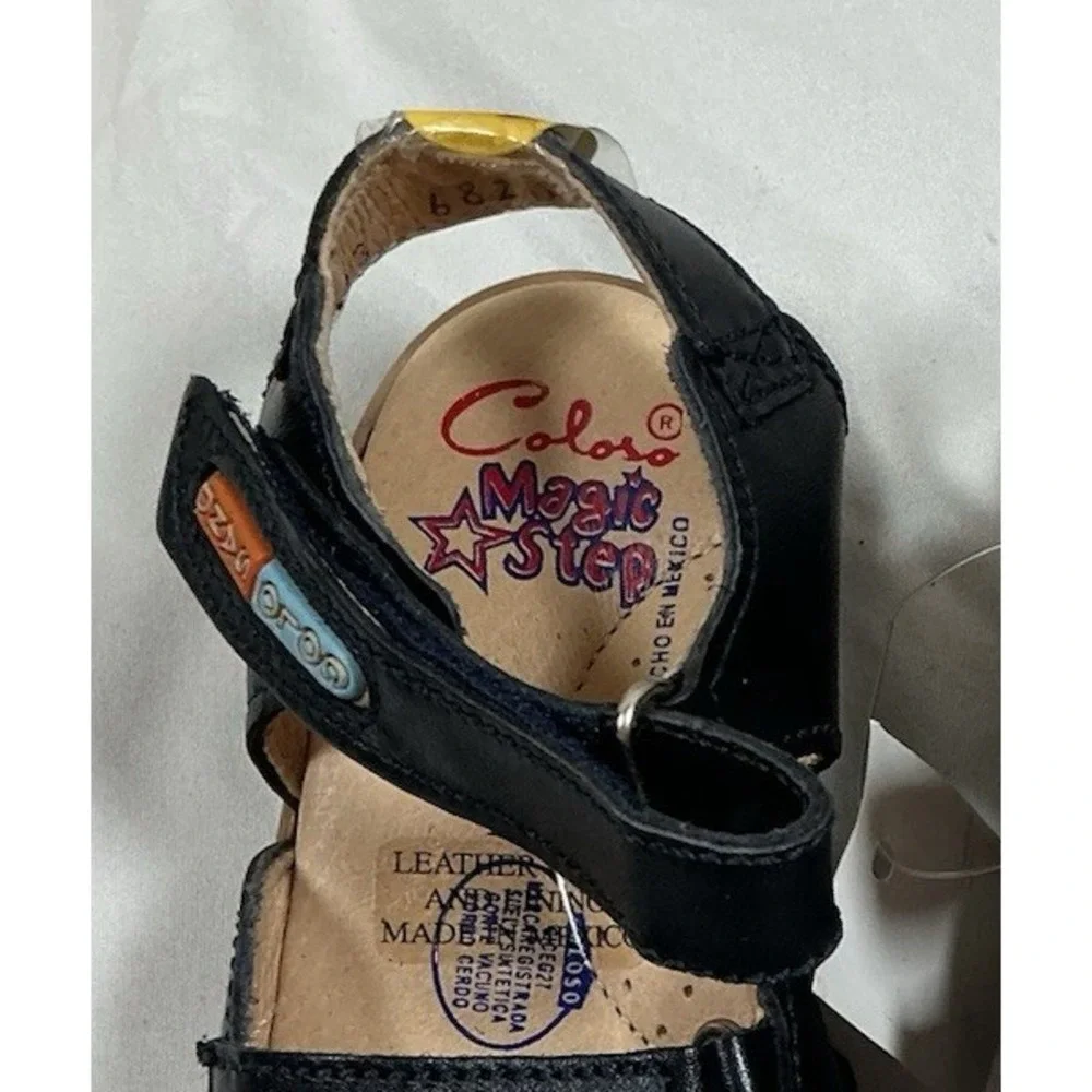 Coloso Magic Step Kids Leather Sandals Size 7 EUR 23 Black Made in Mexico New